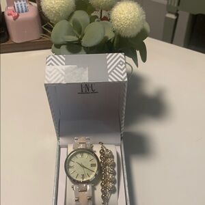 INC Gold and Cream Watch Set w/bracelet..NWT